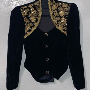 Black Velvet Jacket with Gold Embroidered Collar